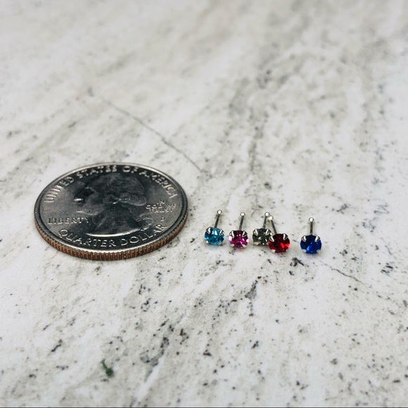 925 Sterling Silver Ball Nose Stud Set of 5 - Picture 11 of 15